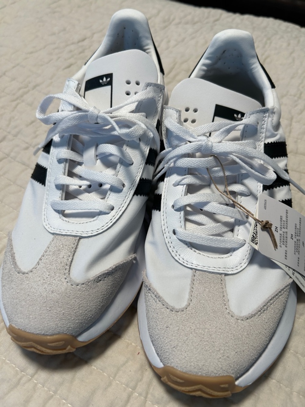 adidas White Sneakers with Black Stripes and Gray Suede Toe - Picture 3 of 10